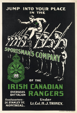 Original 199th Irish Canadian Battalion Great War Recruiting Poster - Extrememly Scarce