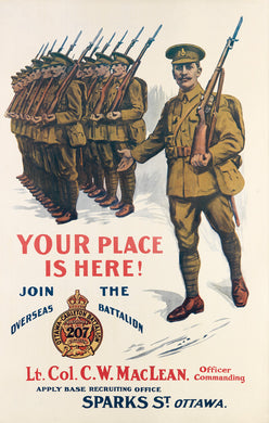 Original 207th Ottawa Battalion 1916 Canadian Great War Recruiting Poster First World War CEF