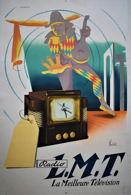 Original Art Deco French Television Advertising Poster, 1950.