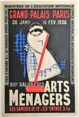 Original Art Deco Poster Homemaking Arts. (Arts Menagers), 1936.