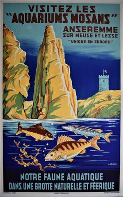 Original Belgian Mosans Aquarium Tourism Poster - 1938