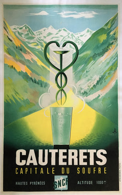 Original Cauterets Sulphur Capital Poster, Railway Poster