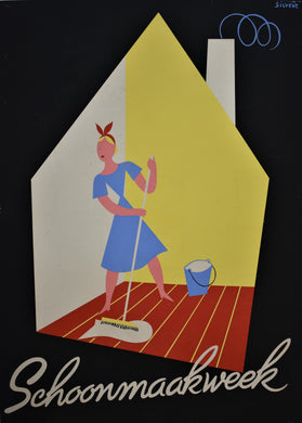 Original Dutch 1950s Cleaning Week Mid-Century Poster