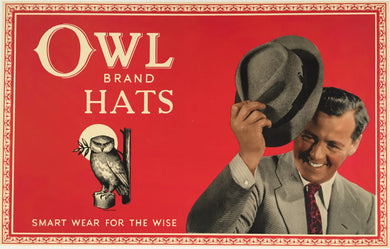 Original English 1950s Owl Brand Hats Advertising Poster