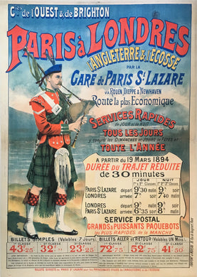 Original French 1894 Travel Poster, Paris to London.