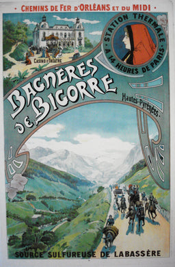 Original French Bagneres de Bigorre Railway Travel poster ca1900