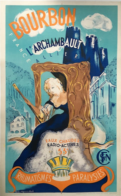 Original French Railway Travel Poster for Bourbon L'Archambault Ca. 1930s