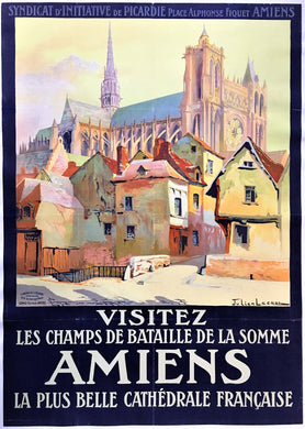 Original French Tourist Poster “Visit the Battlefields of the Somme, Amiens, 1920s