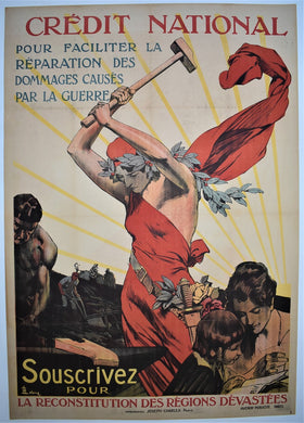 Original French WWI Bond Poster for Reconstruction. Great War