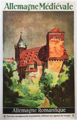 Original German Travel Poster for Medieval Germany, Imperial Castle, French Text. Ca1930s