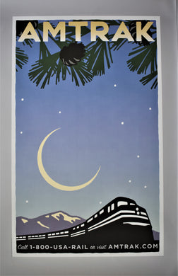 Original Graphic Art Advertising Poster Amtrak, Night in the Mountains - Michael Schwab