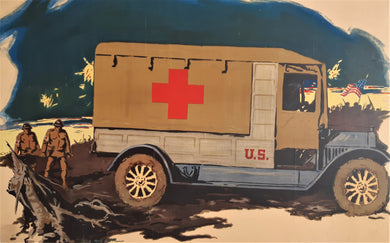 Original Great War American Ambulance Lithograph First World War American Ambulance Corps