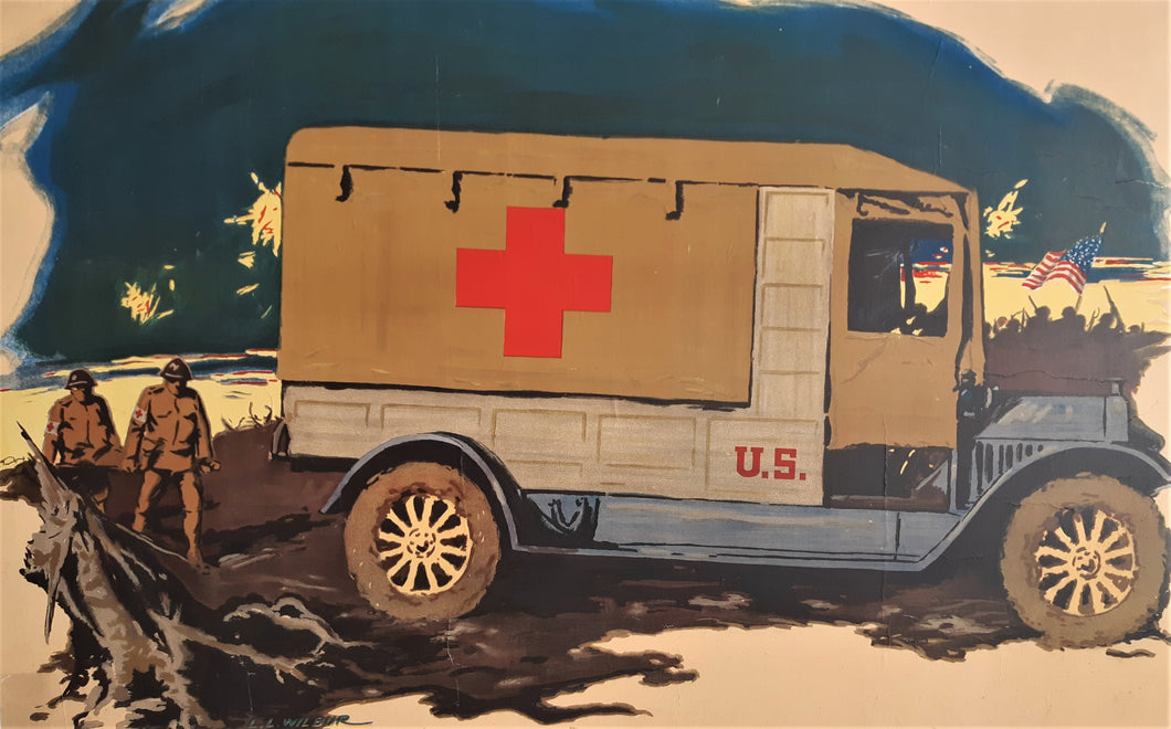 Original Great War American Ambulance Lithograph First World War American Ambulance Corps