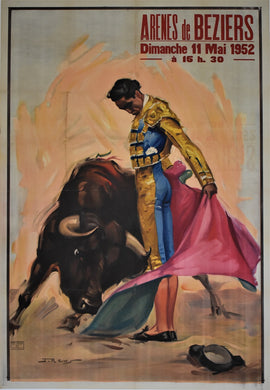 Original Large 1952 Arena de Beziers - France - Bullfighting Poster