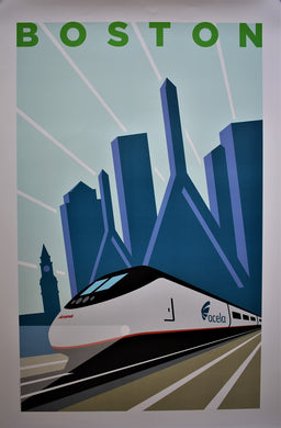 Original Modernist Advertising Poster Amtrak, Boston - Michael Schwab