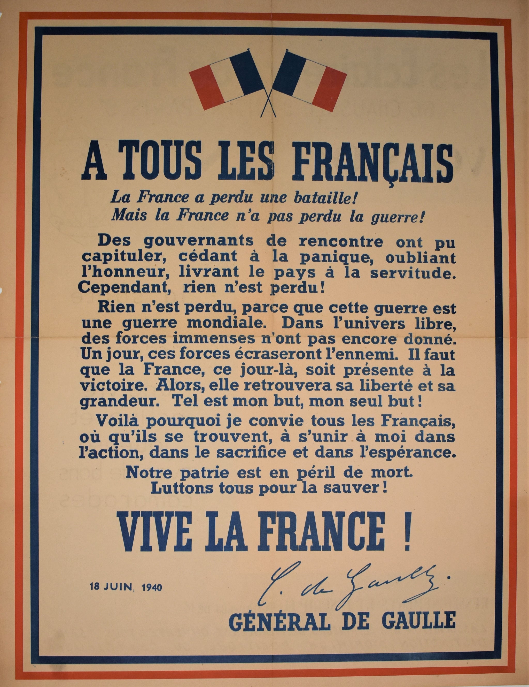 フランス語版　UN POINT ROUGE OriginalRareWWIIPoster_ATousLe