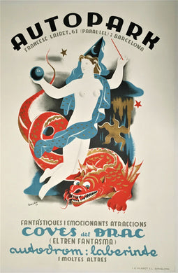 Original Spanish Theme Park Poster, Autopark, 1936 Barcelona