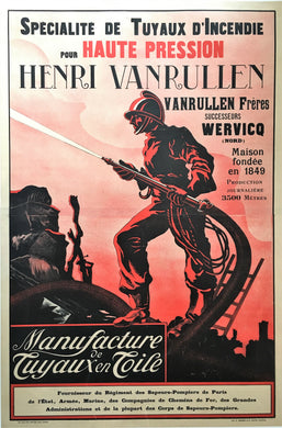 Original Turn of the Century Fire Hose Manufacturing Advertising Poster