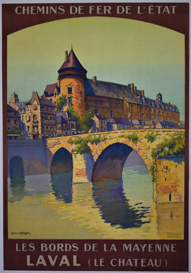 Original Vintage 1920s French State Railways Poster - Les Bords de la Mayenne Laval