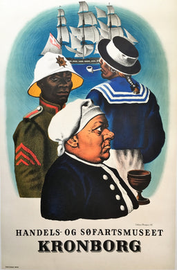 Original Vintage Poster for the Commercial and Maritime Museum of Kronborg, Denmark  Handels-og Sofartsmuseet - 1948