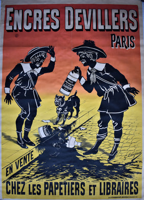 Rare 1890s Original Large Sized French Ink Poster for Encres Devillers - Paris