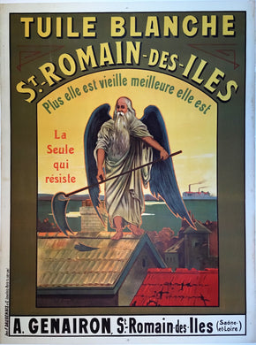 Rare 1900 Large-Sized Poster Featuring the Angel of Death Advertising a New Type of Roof Tile.