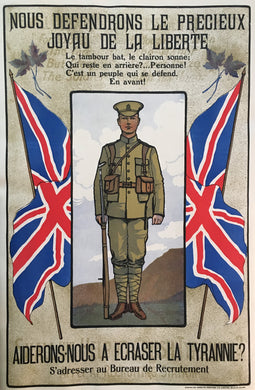 Scarce Great War French Canadian Recruiting Poster, Aiderons-Nous a Ecraser la Tyrannie, WWI, First World War