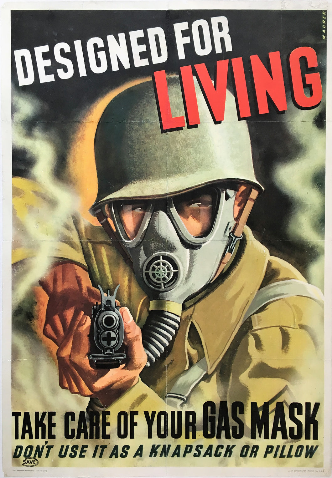 Scarce and Original American World War 2 Gas Mask Poster
