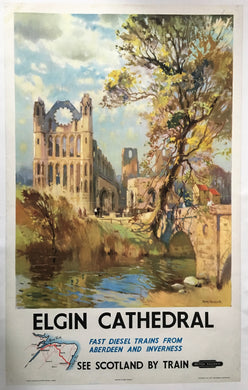 See Scotland by Train, Original Tourism Poster - Elgin Cathedral