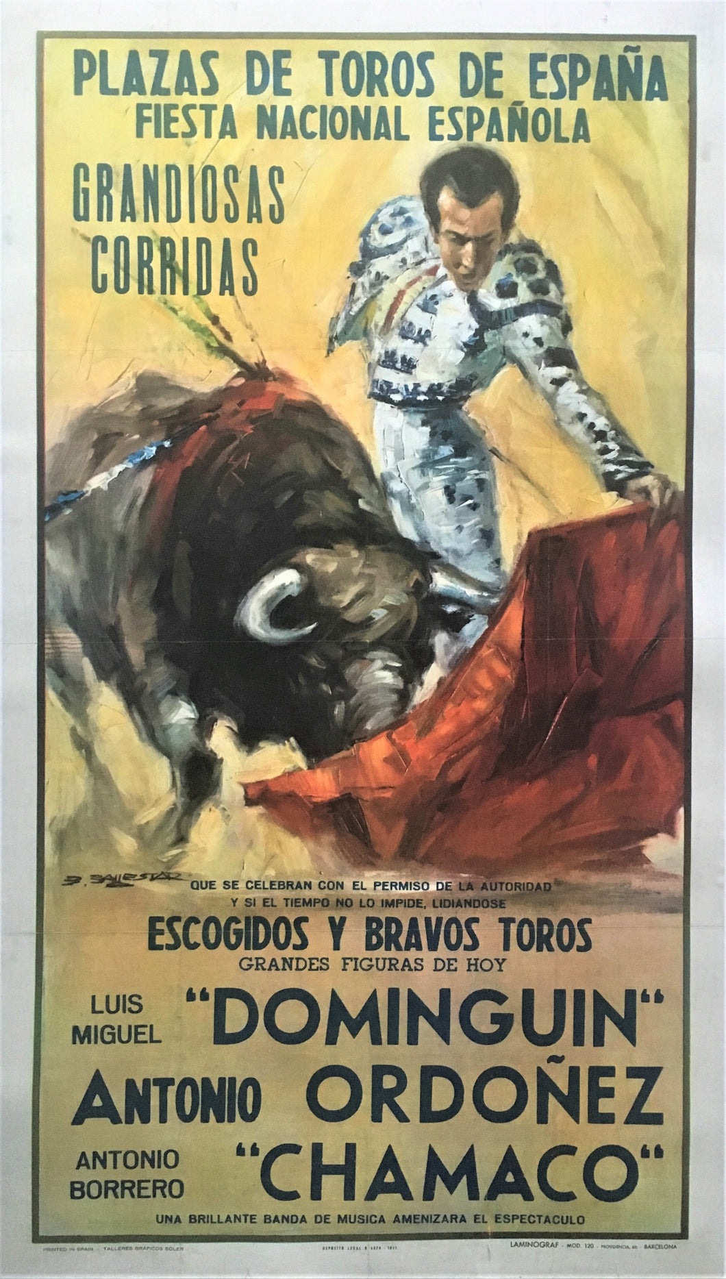 Spanish Tourist Plazas de Toros bullfighting poster – 1961