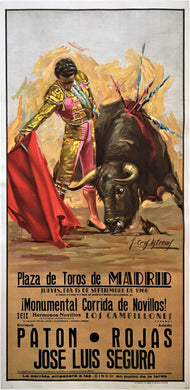 Spanish Tourist Plazas de Toros de Madrid bullfighting poster – 1966