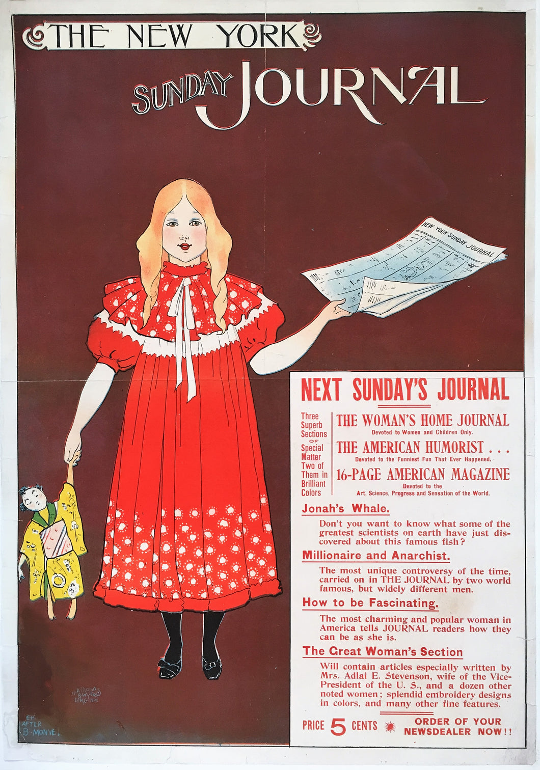 The New York Sunday Journal Original 1890s Literary Poster