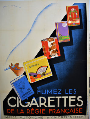 Very Large-Sized Art Deco Period French Cigarettes Poster