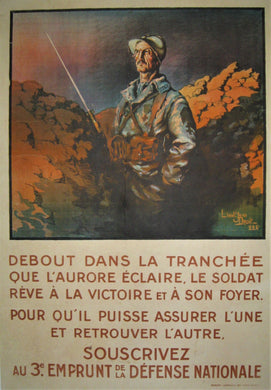 Vintage 1917 WWI French Bond Poster, French Soldier standing in a Trench