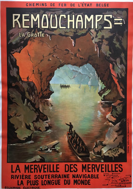 Vintage Original Belgian Railway Poster for Grottes Remouchamps - 1923