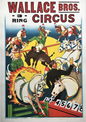 Wallace Bros. 3 Ring Circus Poster 1940s