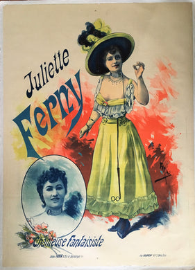 ca1890s Show Poster for Juliette Ferny. Great Art Noveau Original Old Lithograph