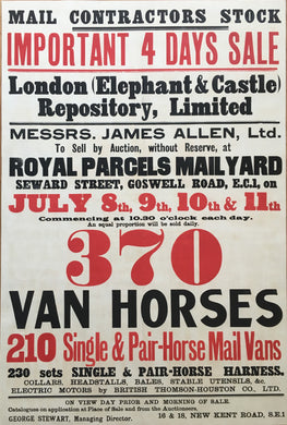 ca1900 British Broadside for the Sale of Van Horses