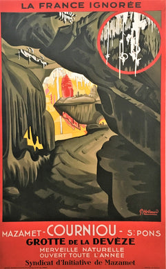 ca1920s Original French Poster for Grotte de la Deveze, Natural Wonder.