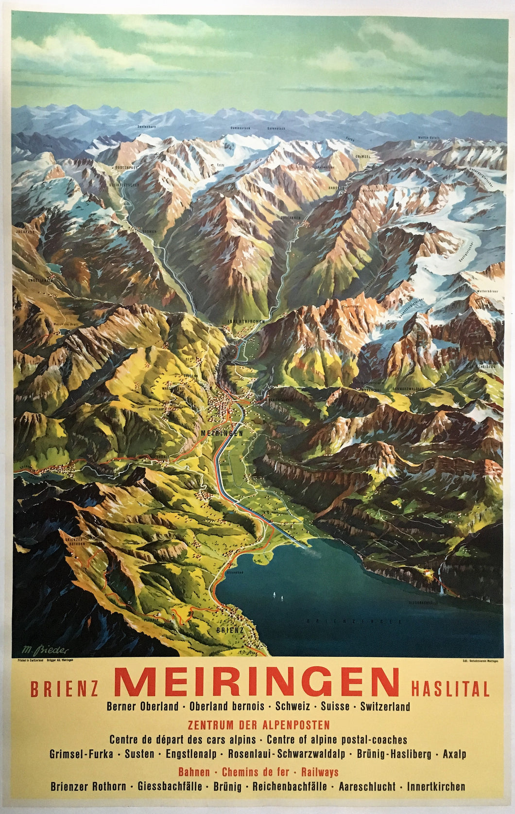 ca1920s Original Swiss Travel Poster. Meiringen